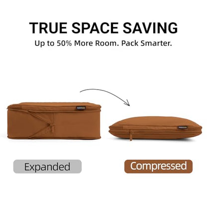 4 Piece Compression Packing Cubes for 3–7 Day Travel, Light Brown - color: Light Brown