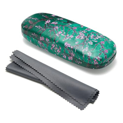 WOZEAH Eyeglasses Case Hard Shell, Protective Glasses Case for Women Men, Portable Eyeglass Holder Box with Cleaning Cloth - color: Apricot Blossoms