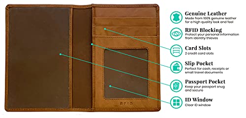 Personalized Monogrammed Antique Saddle Leather RFID Passport Wallet - color: Antique Saddle, style: Minimalist