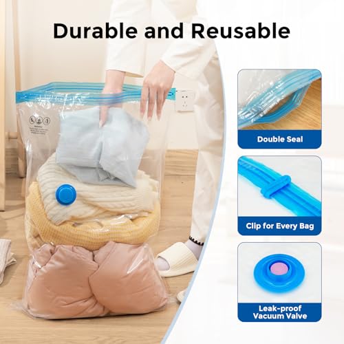 ETENWOLF 12 Combo Vacuum Storage Bags for Travel with Wireless Pump - size: 12 Combo Size-E