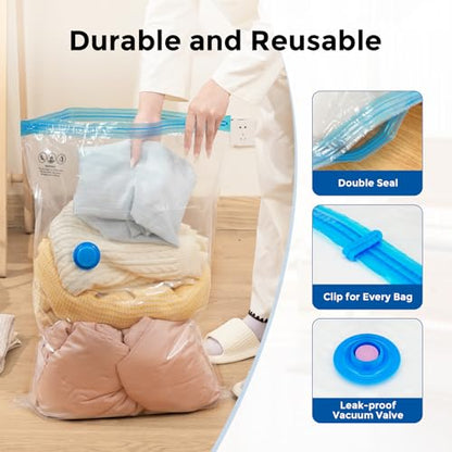 ETENWOLF 12 Combo Vacuum Storage Bags for Travel with Wireless Pump - size: 12 Combo Size-E