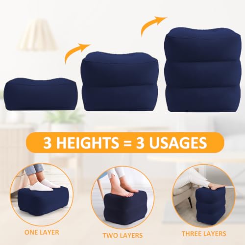 Inflatable Foot Rest Pillow for Travel - Adjustable Height Flight Foot Rest - color: Blue, size: 2 Pack