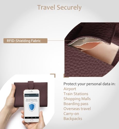 RFID Blocking Passport Wallet for Women, Travel Gift Ready - color: Coffee Brown