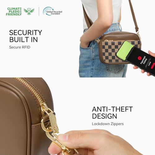 BOSTANTEN Quilted Small Crossbody Bag for Women Vegan Leather Purses - color: Checkered Coffee