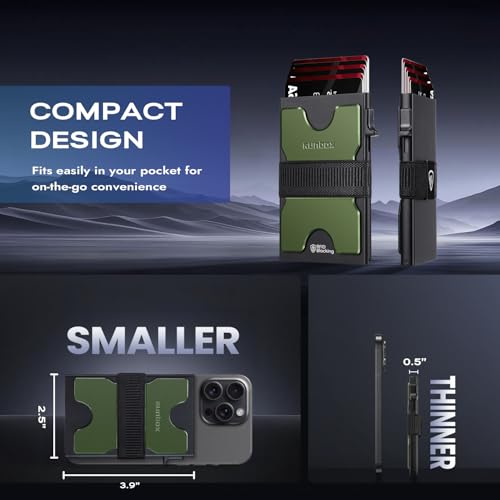 RUNBOX Slim Wallet for Men, RFID Aluminum Pop-Up Card Holder for 12 Cards - color: Matte Olive Green