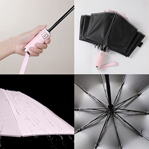 BAODINI Inverted UV Umbrella for Rain and Sun Medium Size UPF 50+ Rverse Compact Umbrella Auto Open Close - color: Pink