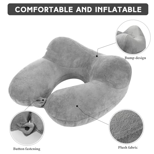 Sintuff 2 Inflatable Neck Pillow Airplane Travel,Gray - color: Gray