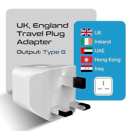 Ceptics US to UK Plug Adapter, Dual USB Adapter for UAE, Ireland, Hong Kong - color: Snow White