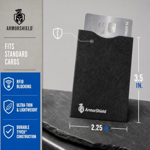 ArmorShield RFID Blocking Sleeves for Credit Cards, 20-Pack Black, USA Made - color: BLACK