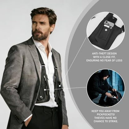 FANNING511 Double Shoulder Armpit Bag for Men Underarm Bag Multi Pocket Underarm Shoulder Bag - color: Black