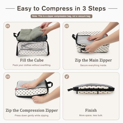 U+U 6 Set Compression Packing Cubes, Travel Organizers (Polka Dot) - color: Polka Dot-02, size: 6 Set