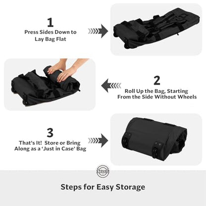 STOVER 45/80/100L Rolling Duffel Bag with Wheels, Large Durable Travel Duffle + Toiletry Bag, Heavy Duty, Packable with Shoulder Straps- Use as Luggage or Backpack, Men/Women (Black) - color: Black