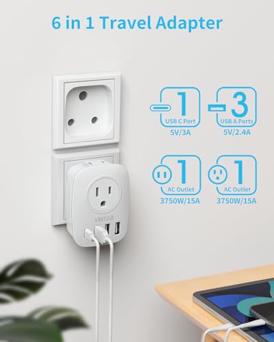 VINTAR South Africa Plug Adapter, Type M Plug Adapter with USB C, 2 Pack - style: Type M-2 Pack-White-South Africa