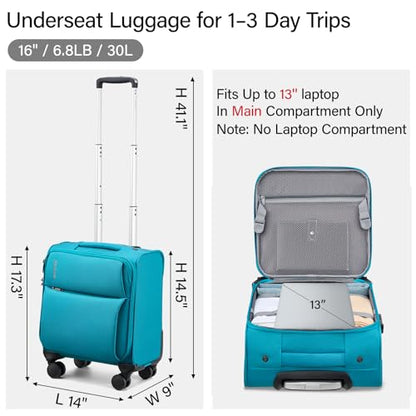 Hanke Underseat Carry On Luggage with Wheels, Small Suitcase, Rolling Bag - color: Caribbean Blue, size: 16 Inch Underseat