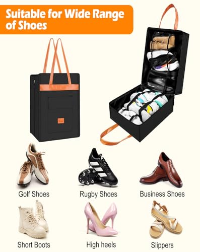 Yotako Shoe Bag for Travel with Leathers Handle Black - color: black