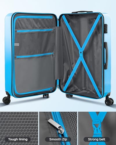 Suitour Carry on Suitcase Airline Approved, Hardside Lightweight Rolling Luggage for Women… - color: Blue, size: 20" Carry on