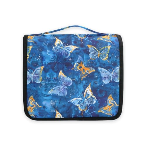 Hanging Travel Toiletry Bag Butterflies Dye Navy Kit Makeup Case Cosmetics Organizer for Men Women - color: Butterflies Dye Navy