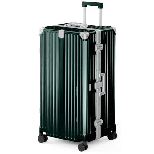 ALPHA CAMP Trunk Luggage 30 Inch with Aluminum Frame Zipperless Suitcase - color: Green, size: 30 Inch