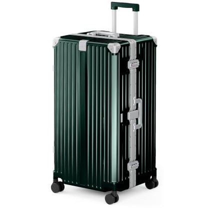 ALPHA CAMP Trunk Luggage 30 Inch with Aluminum Frame Zipperless Suitcase - color: Green, size: 30 Inch