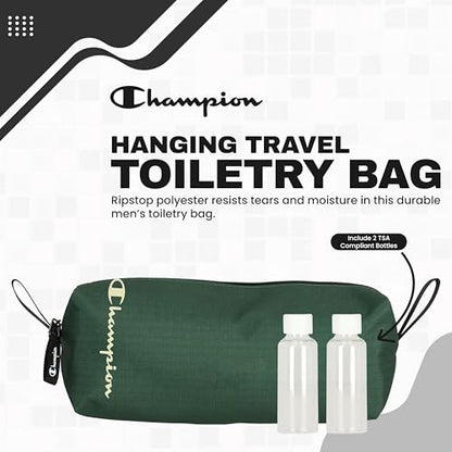 Champion Hanging Dopp Kit, Travel-Sized Polyester Bag, Water-Resistant Green - style: Green