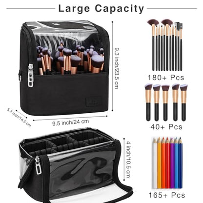 Makeup Brush Bag, Stand-up Makeup Brush Holder with Adjustable Divider - color: A1-Black, size: 1-Large