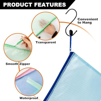 MAQIHAN Mesh Zipper Pouch Bags - A4 Clear Zipper Pouches, 13.2 x 9.4 Inch - size: 13.2 x 9.4 Inch