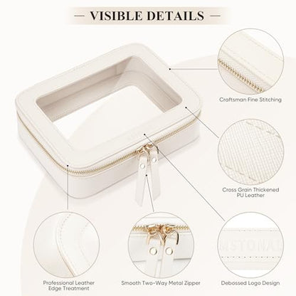 2 Pack Clear Makeup Bags, Cosmetic Pouch with Zipper,Medium & Mini - color: Ivory White, size: Mini+Medium