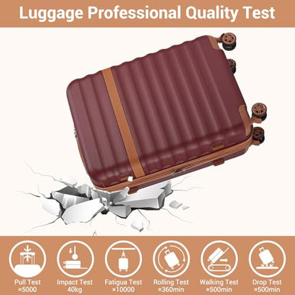 Kono Checked Luggage 28in Expandable Hardside TSA Lock Burgundy - color: Burgundy Red, size: Checked-large 28-inch