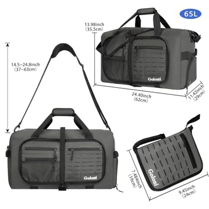 Goloni 65L Foldable Duffle Bag for Travel, Large Durable Travel Duffel Bag - color: Grey
