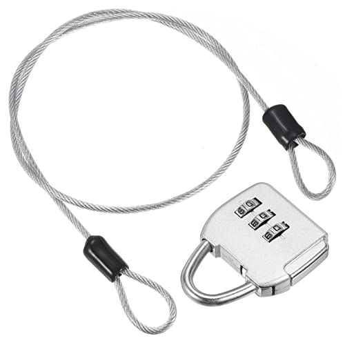 PATIKIL Security Steel Cable with 3 Digit Combination Lock, Travel Padlock 1.6Ft Coated Safety Wire Rope Double Loop for Luggage Suitcase Silver - color: Clear, Silver, size: 1.6Ft