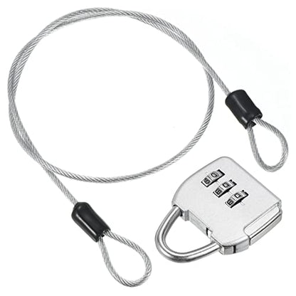 PATIKIL Security Steel Cable with 3 Digit Combination Lock, Travel Padlock 1.6Ft Coated Safety Wire Rope Double Loop for Luggage Suitcase Silver - color: Clear, Silver, size: 1.6Ft