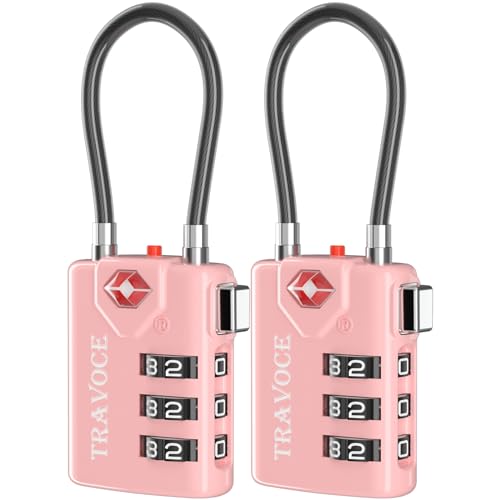 TRAVOCE TSA Approved Luggage Locks, Combination Cable Locks, 2 Pack, Pink - color: Pink 2 Pack