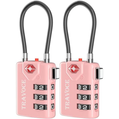 TRAVOCE TSA Approved Luggage Locks, Combination Cable Locks, 2 Pack, Pink - color: Pink 2 Pack