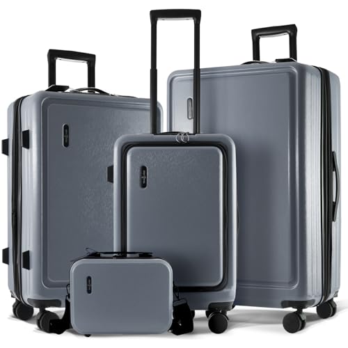 TRAVELARIM 4 Piece Luggage Sets with Spinner Wheels, Travel Suitcase Set | Expandable, Hard-shell, Scratch-Resistant, TSA Lock, Cosmetic Case, Medium & Large Checked Suitcase, 20/24/28 Inch, Grey - color: Grey, size: 4 Piece Set (20/24/28)