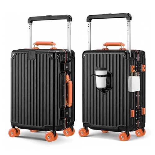 Xtaeptos 20 Inch Wide Handle Carry on Luggage with Double Spinner Wheels - color: Black + Orange