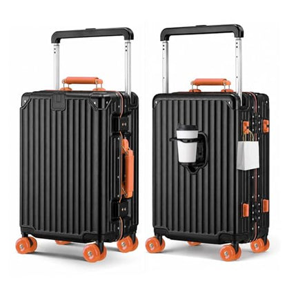 Xtaeptos 20 Inch Wide Handle Carry on Luggage with Double Spinner Wheels - color: Black + Orange