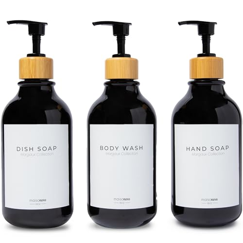 MaisoNovo Refillable Shampoo and Conditioner Bottles| Black Bamboo Set of 3 - color: Black /Bamboo