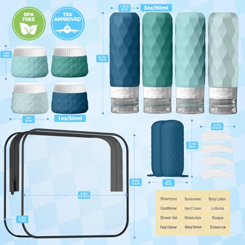Silevoler 16Pack Travel Bottles for Toiletries, Bottles, Jars, and Covers - color: Mint Green