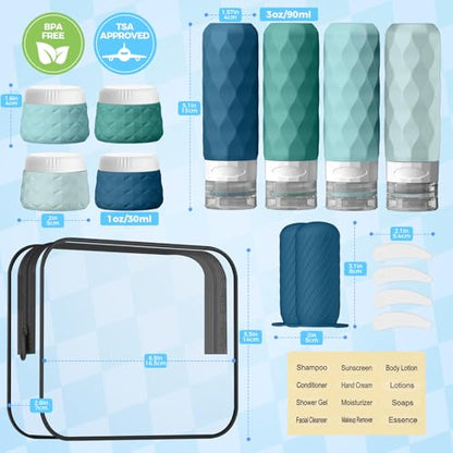 Silevoler 16Pack Travel Bottles for Toiletries, Bottles, Jars, and Covers - color: Mint Green