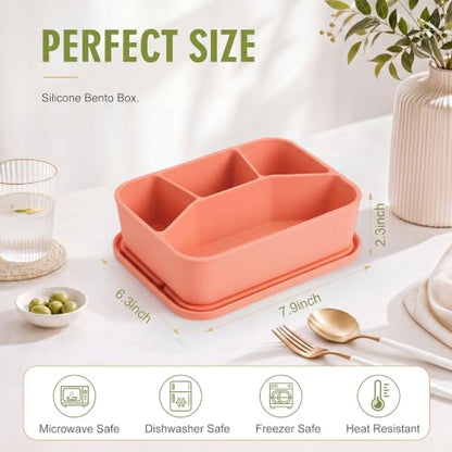 Ziliny 4 Pcs Silicone Bento Box Reusable Lunch Container, Bright Colors 1 - color: Bright Colors 1