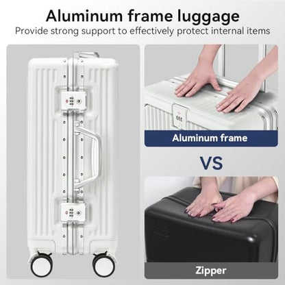 24 Inch Aluminum Frame Luggage with Front Pocket, White - color: White, size: 24 Inch