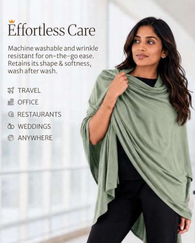 Happyluxe Pashmina Shawl Wraps for Women | USA Made Travel Scarf for Women - color: Sage Green Rib