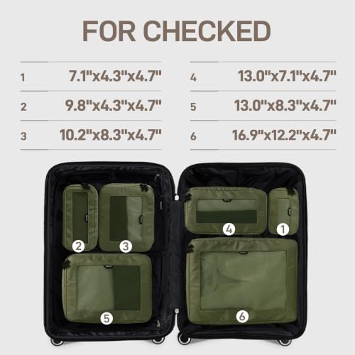 EPICKA TripCozy Compression Packing Cubes, 6 Set, Olive Green - color: Olive Green, size: Set of 6