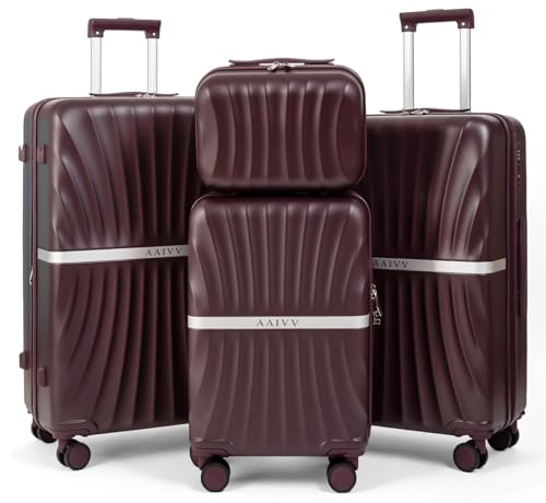 Luggage 4 Piece Set Suitcase with TSA, Airline-Approved Hard Shell Expandable Double Spinner Rolling Wheels Suitcases for Lightweight Travel (Dark Purple, 28in26in20in13in) - color: Dark Purple