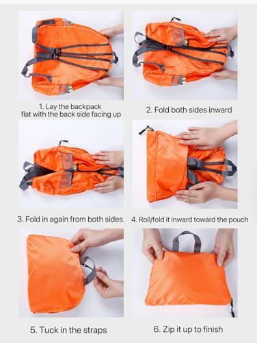 Haneulbit Foldable Backpack, Lightweight Backpack and Waterproof Backpacks for Travel and Hiking - color: Orange
