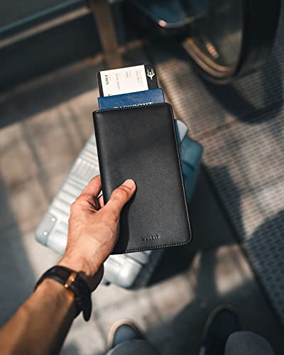VULKIT Passport Wallet for Travel RFID Blocking Premium Leather - color: Black