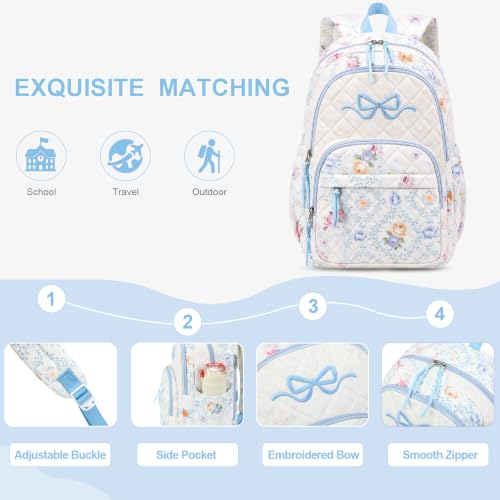 DIGOBAY Quilted Backpack for Girls, Girls Backpack w/Lunch Box Pencil Case - color: Patchwork Floral Print