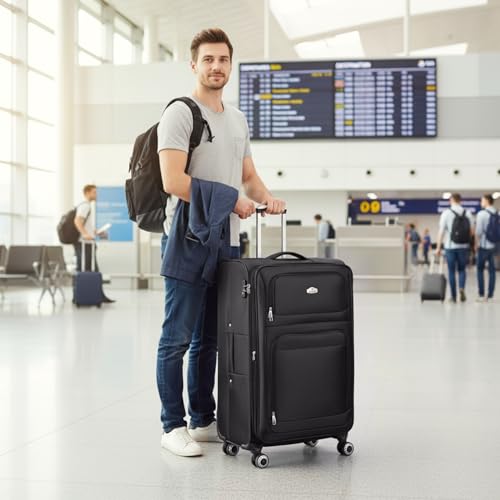 30'' Large Softside Suitcase,Expandable,waterproof Fabric - color: Black, size: Checked-Large 30-Inch