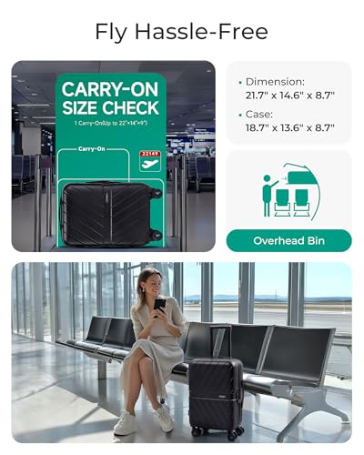 BAGSMART Carry On Luggage 22x14x9 Airline Approved With TSA Lock, 1OO% Polycarbonate Hardside Luggage with Spinner Wheels, Durable Hard Shell Carry On Suitcase 20 inch Black - color: Black, size: Carry On 20 Inch