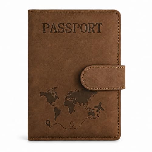 Passport Holder, RFID Blocking Travel Wallet, PU Leather, Brown - color: Brown#PP
